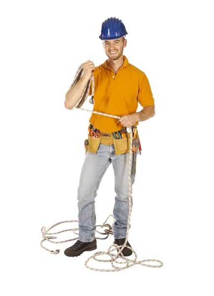 Constructor worker and rope — Stock Photo, Image