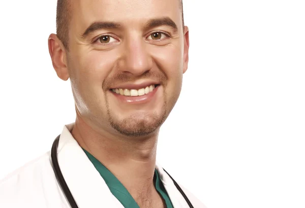 Tatlı doktor portre üzerinde beyaz — Stok fotoğraf
