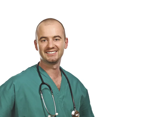 Lekarz na białym tle uśmiechający się — Zdjęcie stockowe