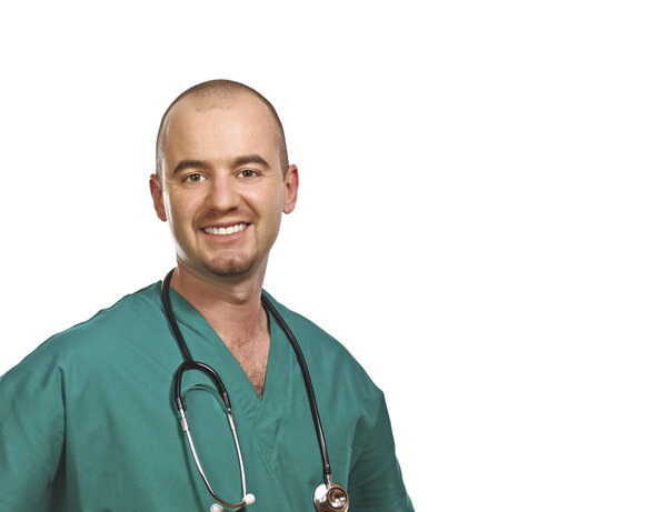 Isolated smiling doctor