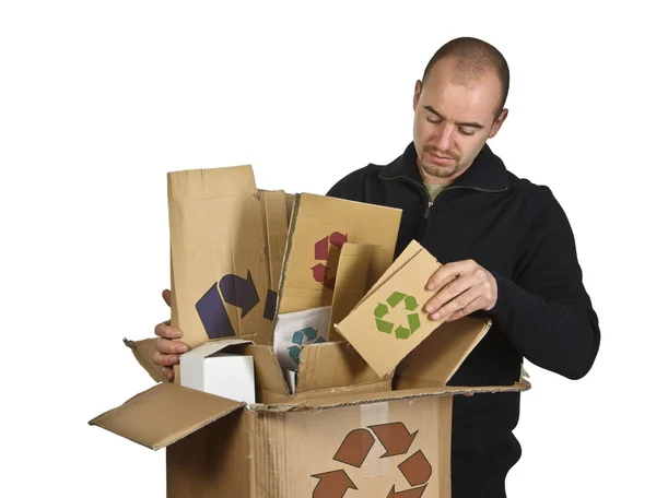 Άνθρωπος ανακύκλωση χαρτονιού — Φωτογραφία Αρχείου