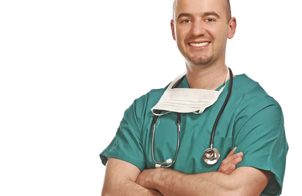 Confident young doctor on white — Stock Photo, Image
