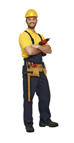 Handyman with drill on white background — Stock Photo, Image