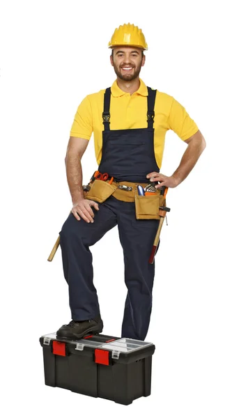 Jeune ouvrier avec boîte à outils — Photo