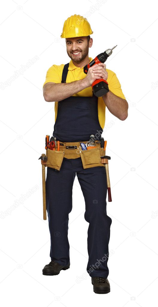 Contruction worker with spirit level