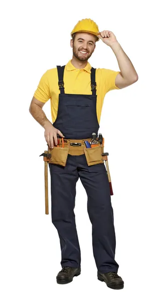 Beyaz zemin üzerinde inşaat işçisi — Stok fotoğraf