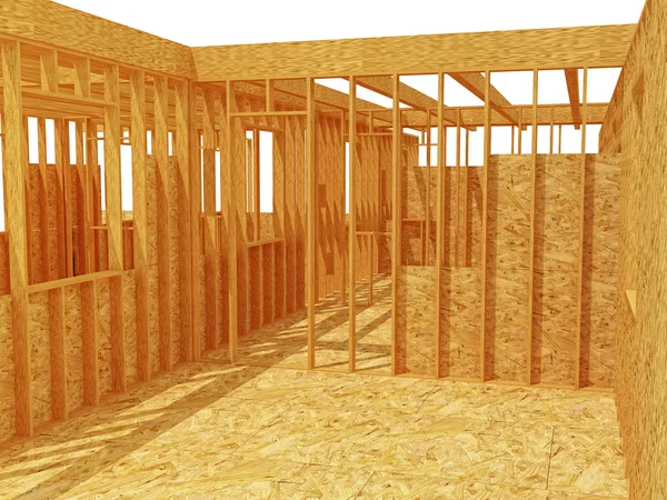 3d estrutura da casa de madeira — Fotografia de Stock