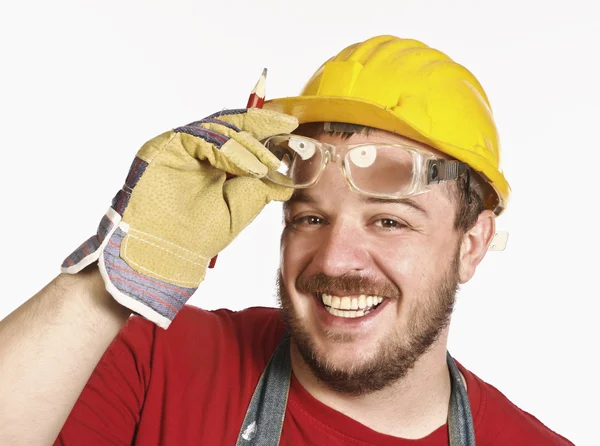 Handyman with protection glass — Stock Photo, Image