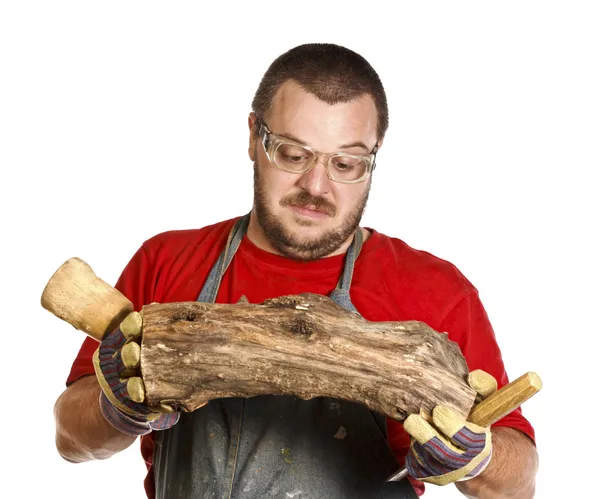 Beeldhouwer en hout — Stockfoto