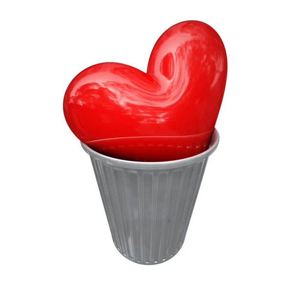 Coração vermelho na lata de lixo — Fotografia de Stock