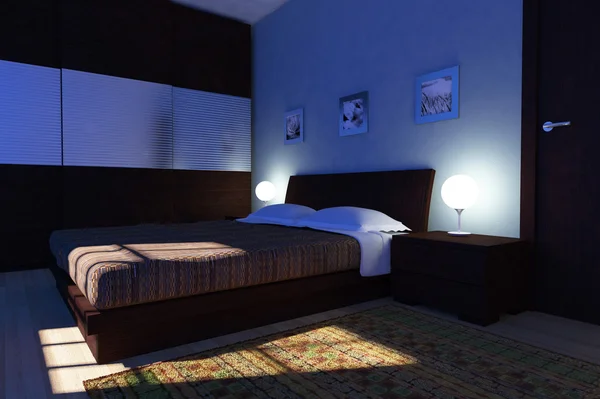 Ночь в современной спальне — стоковое фото