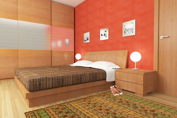 Современная деревянная спальня — стоковое фото