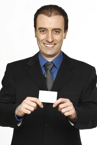 Uomo d'affari mostra la sua carta personale — Foto Stock