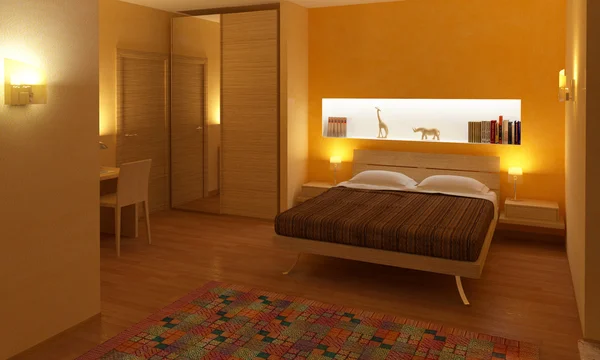 3D interiör av sovrum — Stockfoto