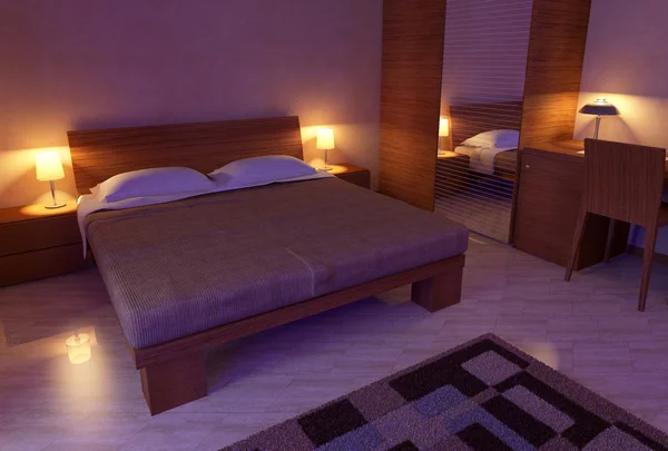 부드러운 빛 침실 3d — 스톡 사진