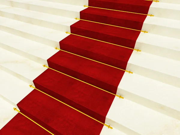 Escalera y alfombra roja — Foto de Stock