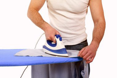 Man ironing clothes clipart