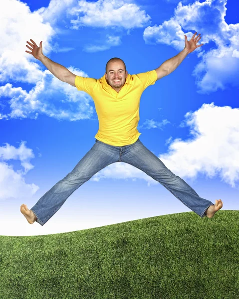 Jump man in nature — Stock Photo, Image