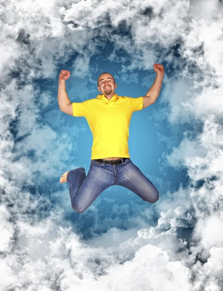 Happy man in the sky — Stock Photo, Image