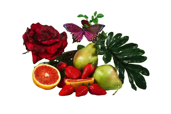 莓果和一朵玫瑰 — 图库照片
