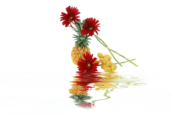 Red Gerber and pineapple — Stock Photo, Image