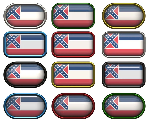 12 tlačítek vlajky mississippi — Stock fotografie