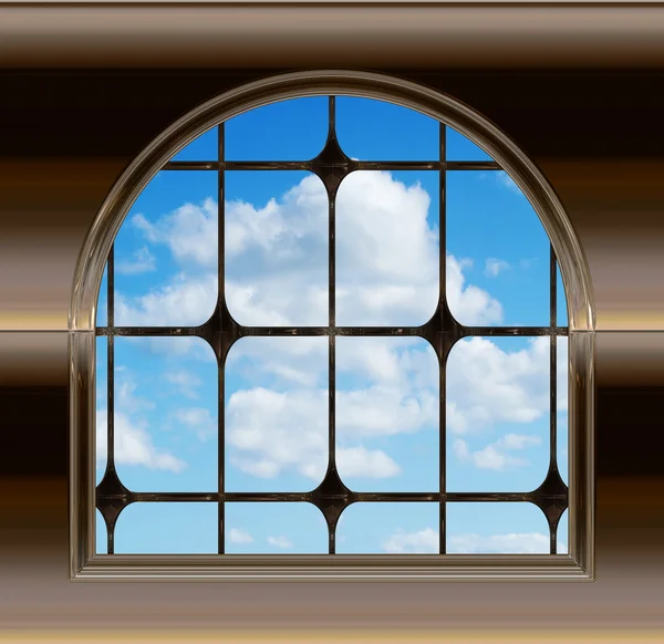 Gothic or scifi window with blue sky — Stock Photo, Image