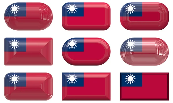 Neuf boutons en verre du drapeau de Taiwan — Photo