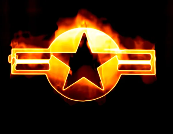USAF Star roundel on fire — Stock Photo, Image