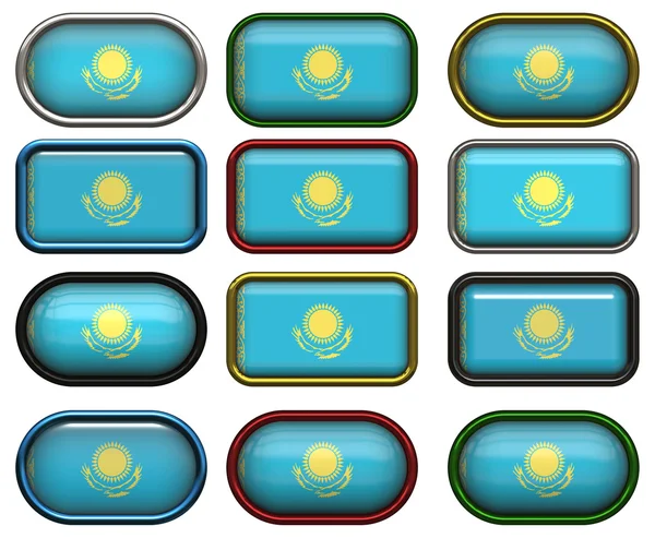 12 кнопок флага Казахстана — стоковое фото