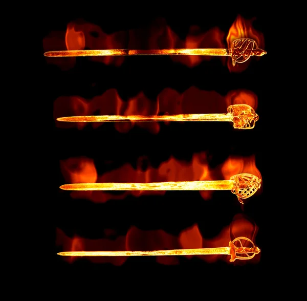 Planoucí ohnivé meče — Stock fotografie