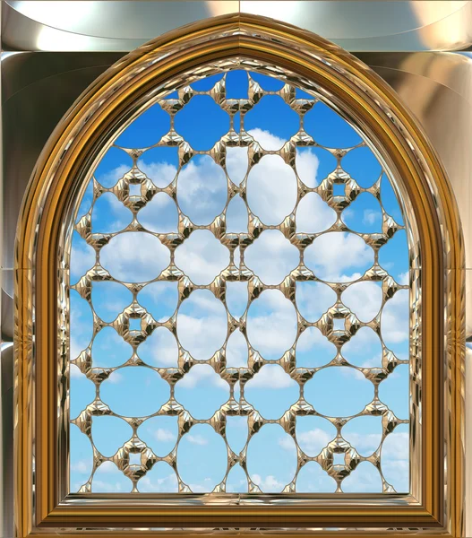 Gothic eller scifi fönster med blå himmel — Stockfoto