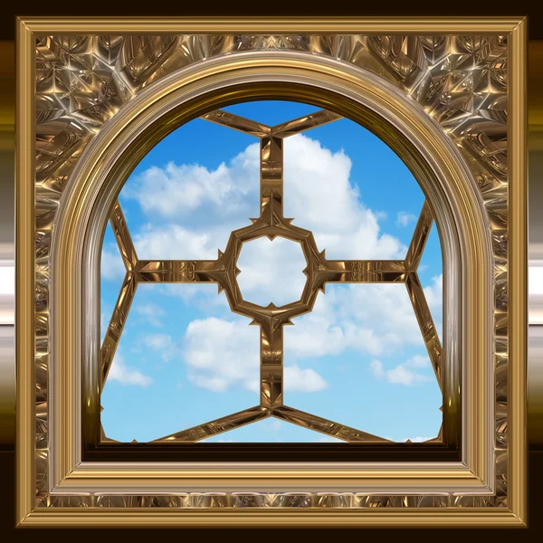 stock image Gothic or scifi window with blue sky