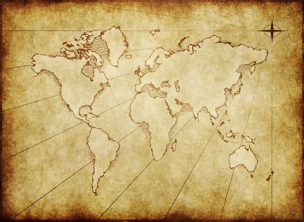 Gamla grungy världskarta på papper — Stockfoto