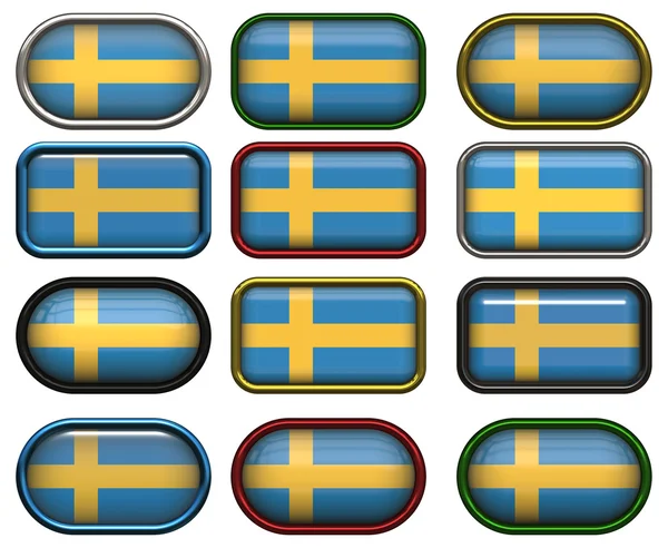 12 Knöpfe der schwedischen Flagge — Stockfoto