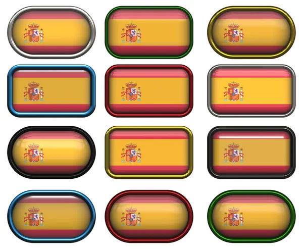 12 przycisków pod banderą Hiszpanii — Zdjęcie stockowe