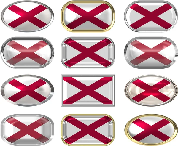 12 przycisków Flaga stanowa Alabamy — Zdjęcie stockowe
