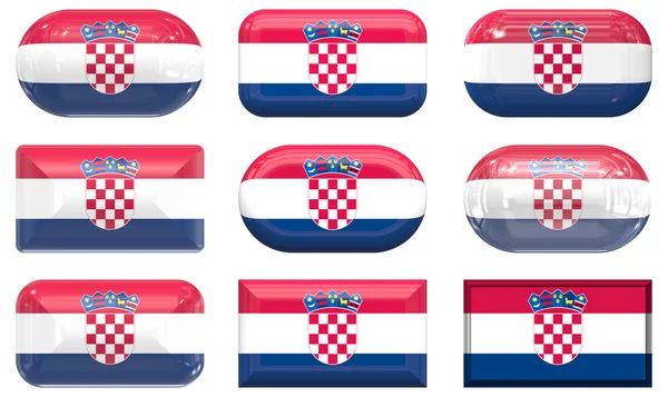 Devět skla tlačítka vlajky Chorvatsko — Stock fotografie