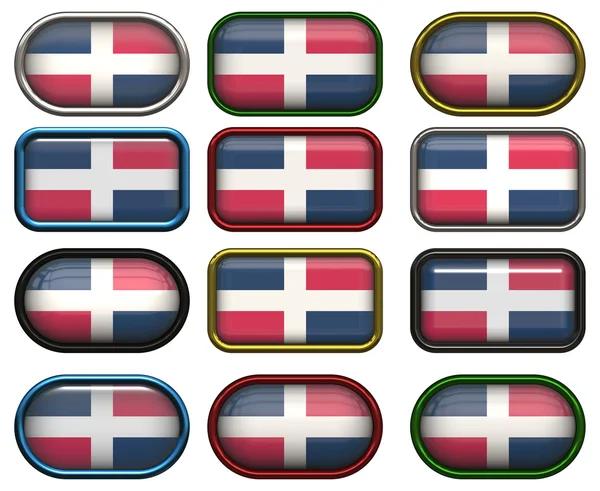 Doze botões da Bandeira do dominicano — Fotografia de Stock