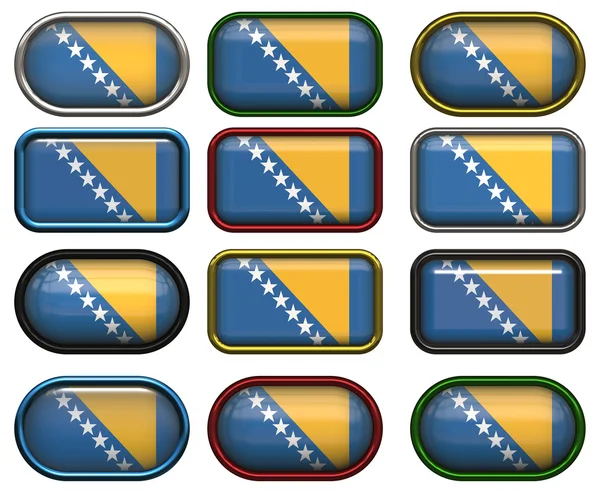 Doce botones de la Bandera de Bosnia —  Fotos de Stock
