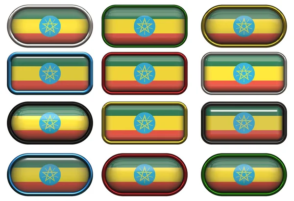 Doze botões da bandeira da Etiópia — Fotografia de Stock