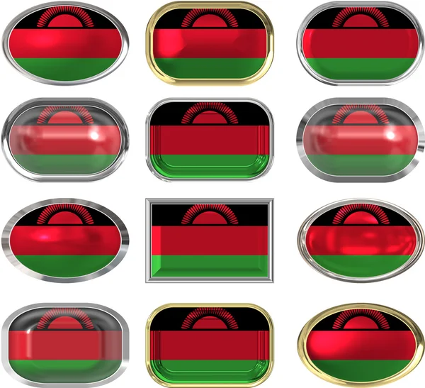 Doze botões da Bandeira do Malawi — Fotografia de Stock