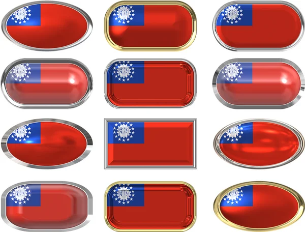 Douze boutons du drapeau du Myanmar — Photo