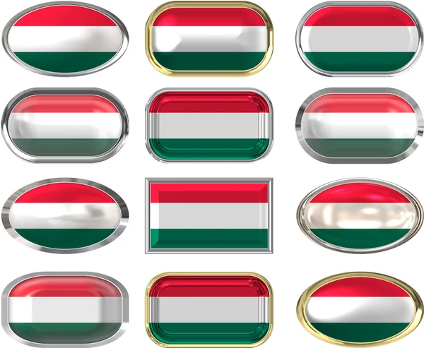 12 botones de la Bandera de Hungary — Foto de Stock
