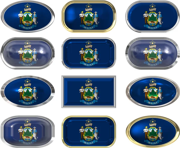 12 botões da Bandeira do Maine — Fotografia de Stock
