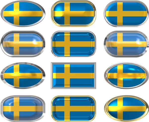 12 κουμπιά του τη σημαία της Σουηδίας — Φωτογραφία Αρχείου