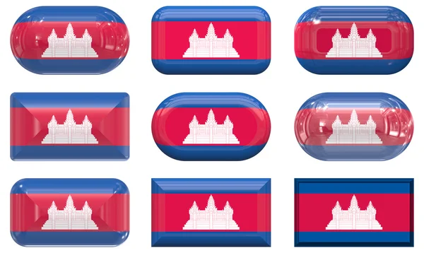 Nove botões de vidro da Bandeira do Camboja — Fotografia de Stock