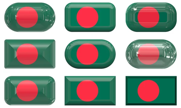 Nine glass buttons of the Flag of Bangla — стокове фото