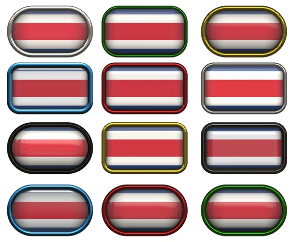 12 przycisków pod banderą Kostaryki — Zdjęcie stockowe