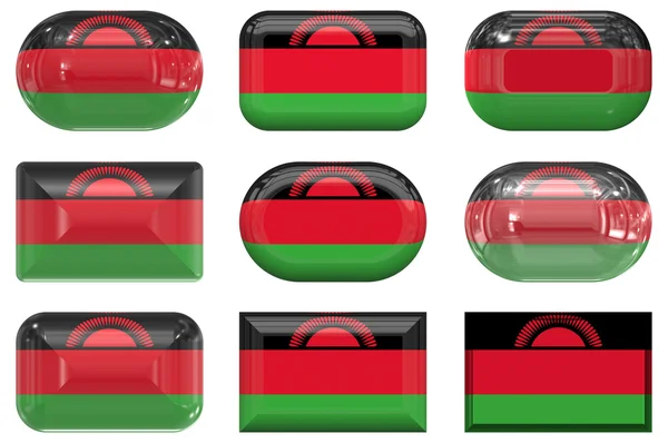 Nove botões de vidro da Bandeira do Malawi — Fotografia de Stock